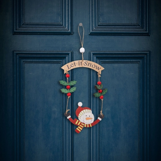 Christmas wooden snowman decoration 13 × 17 cm