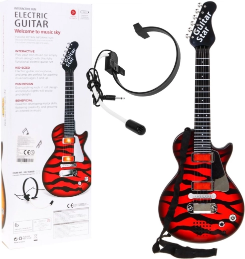 Dječja električna gitara sa slušalicama i mikrofonom – Crvena