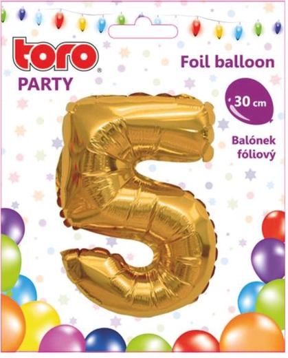 Zlatni folijski balon broj 5, 30 cm TORO