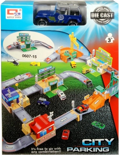 Gradsko parkiralište s metalnim autićem i dodacima