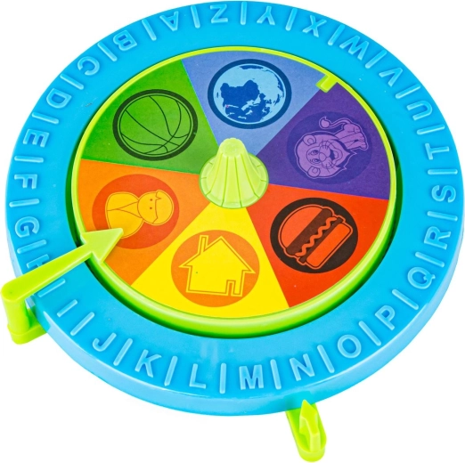 The spinner sets the challenge: picture, color, and letter