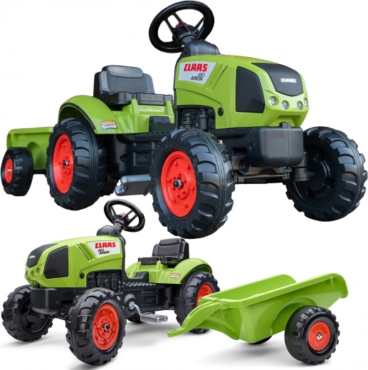 Falk traktor Claas zeleni na pedale s prikolicom i trubom za djecu od 2 godine