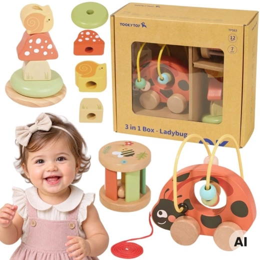 Wooden educational ladybug set 3-in-1 (8 pieces) TOOKY TOY