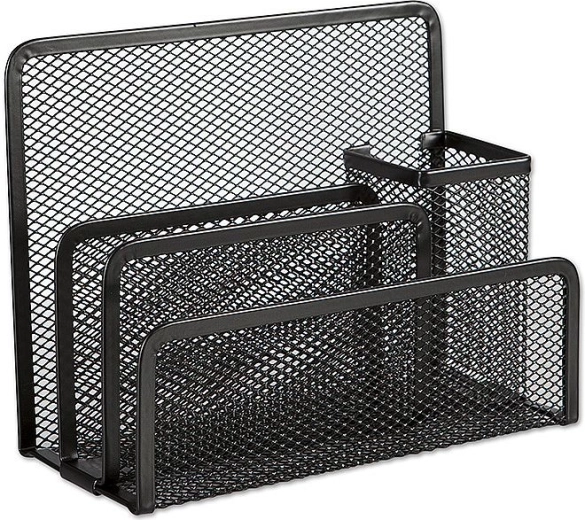 Metal organizer for letters and stationery, black