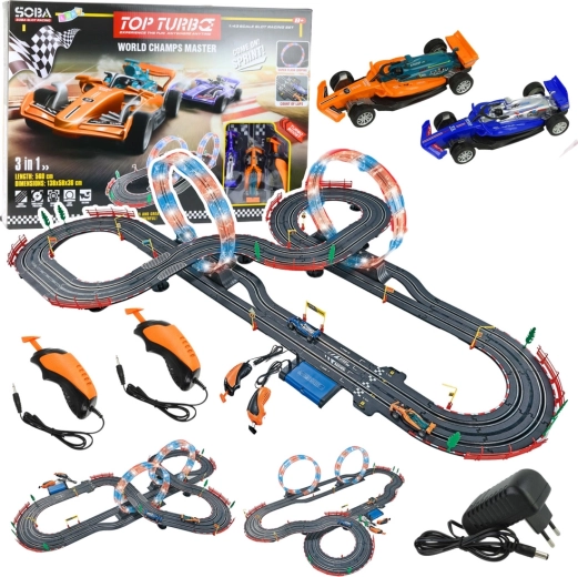 3-in-1 Racing Track with Illuminated Loops, Cars and Controllers 560 cm