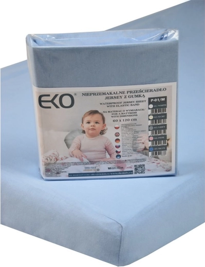 EKO nepromočiva zategnuta plahta s gumom, žersej plava 120 × 60 cm
