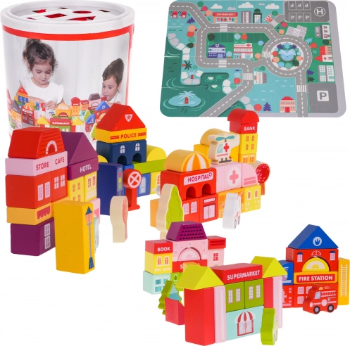 Drvene Kockice Grad za Djecu 3+ Puzzle Podloga i Upravljač