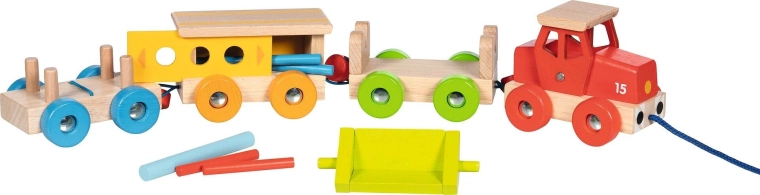 Open wagon with logs and rubber band securing