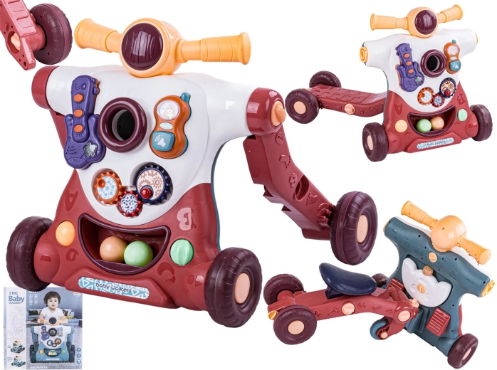 Interactive educational walker 3-in-1 (push walker, scooter and balance bike) brown