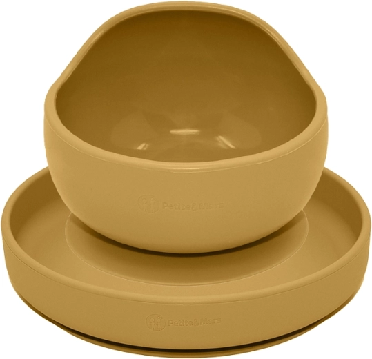 Petite&mars silikonski set za jelo Take&match tanjur + zdjelica s vakuumskom prianjaljkom Intense ochre (od 6 mjeseci)