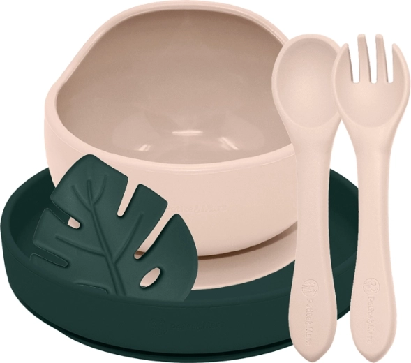Petite&Mars silikonski set za jelo Take&Match 4 kom desert sand / misty green (6m+)