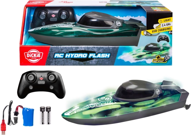 Dickie Toys RC Hydro Flash Remote-Controlled Boat with Lights, 29 cm
