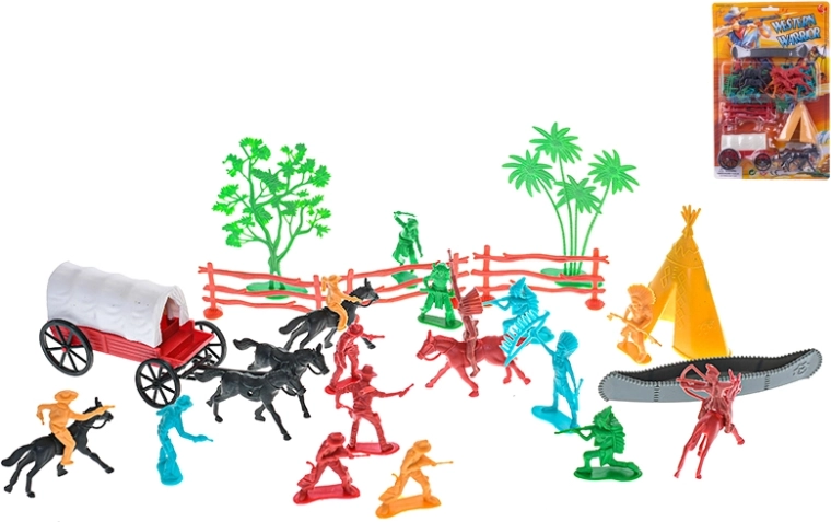 Western play set with figures, a wagon and accessories – 31 pieces