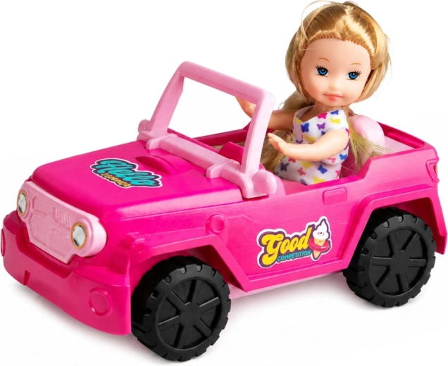 Pink off-road convertible with rolling wheels
