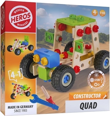 Heros drvena građevna igračka 4 u 1 – konstruktor quad (110 dijelova)
