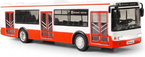 Autobus koji govori češki 28 cm crveni s povratnim pogonom sa svjetlima i zvukovima