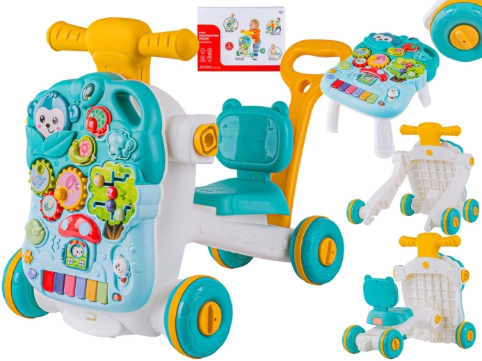 Multifunctional interactive ride-on and walker 4-in-1 with educational play table, blue