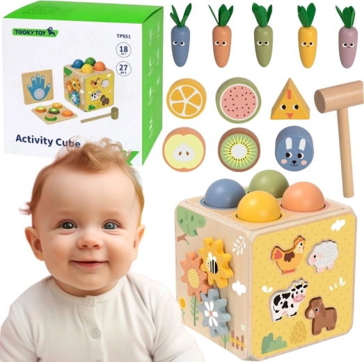 Tooky Toy drvena edukativna aktivna kocka 5 u 1