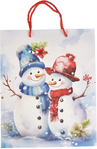 Poklon papirnata vrećica sa zimskim motivom snjegovića 26 × 10 × 32 cm