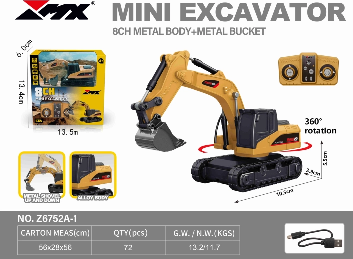 Remote-Controlled Excavator with Metal Elements