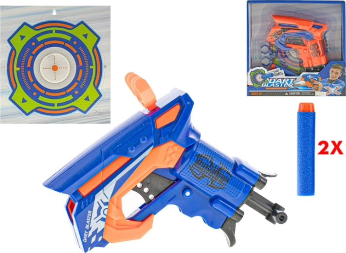 Pull-back pistol with foam darts and target 11 cm