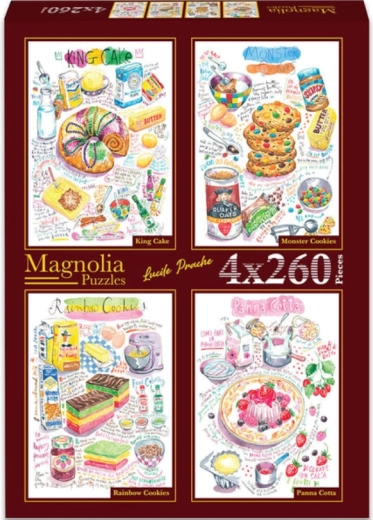 Magnolia puzzle bábovka, čudovišni keksi, dugini keksi i panna cotta 4x260 dijelova
