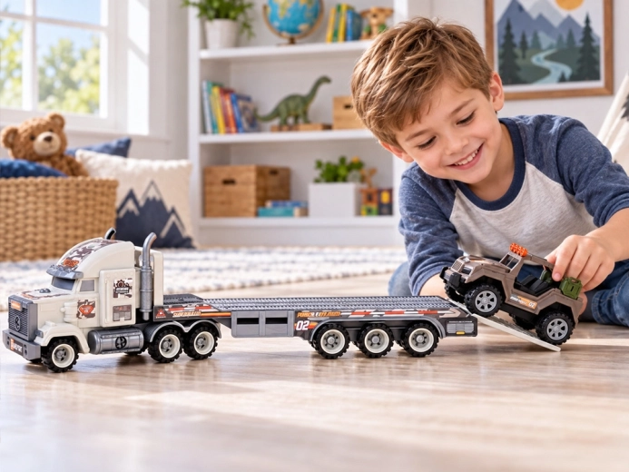 Truck with trailer for transporting vehicles