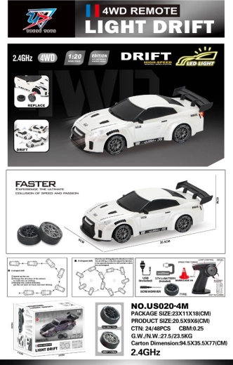 R/C drift automobil 1:20 sa svjetlima, bijeli
