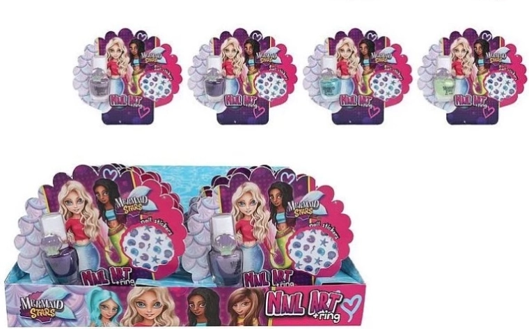 Mermaid Stars dječji set za ukrašavanje noktiju 4× 5 ml (lakovi, naljepnice i prstenje)