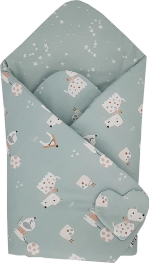 EKO dvostrana pamučna pelenica za povijanje Dogs & Stars mint 75 × 75 cm