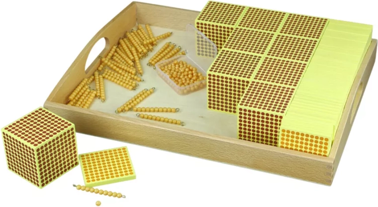 Wooden hundred squares and golden bead material 100–1000