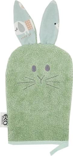 EKO pamučna rukavica za pranje s uškama bunny olive green 20 × 15 cm