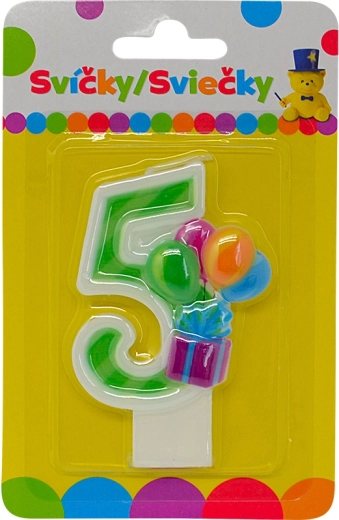 Birthday candle number 5 with balloons