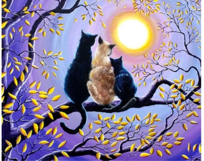 Diamond mosaic (diamond painting) cat family in a tree 40 × 30 cm