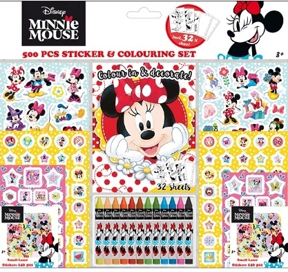 Set naljepnica s bojankom i voštanim bojicama Minnie – 500 kom