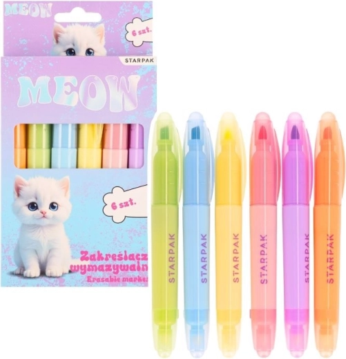 Erasable cat highlighters, set of 6 pcs