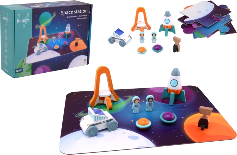 Jouéco drvena svemirska stanica – set puzzli s figuricama