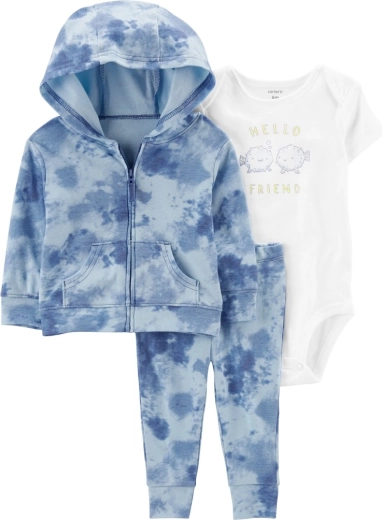 Carter's 3-dijelni set za bebu Blue Ocean – majica s kapuljačom, trenirka i body kratkih rukava