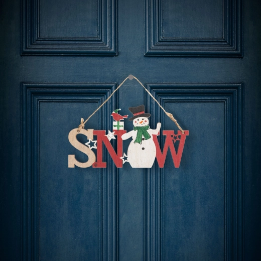 Christmas wooden snowman decoration with hanging loop 17 × 9 cm