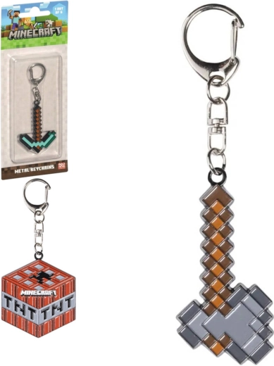 Minecraft metal pickaxe-shaped keychain - 1 piece
