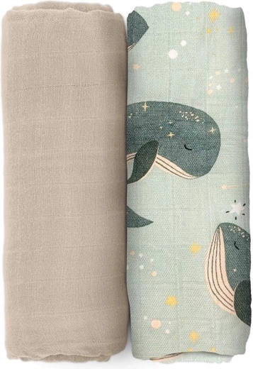 Petite&Mars bambusove muslinske povijalice Misty whale song 120 × 120 cm (2 kom)