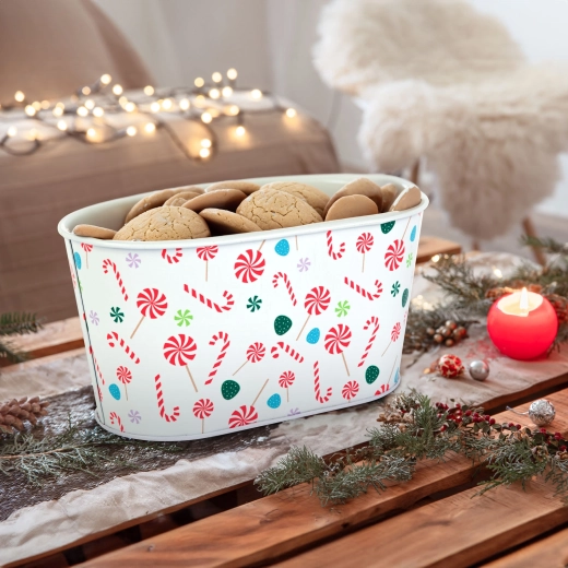 Christmas metal basket with candy cane design