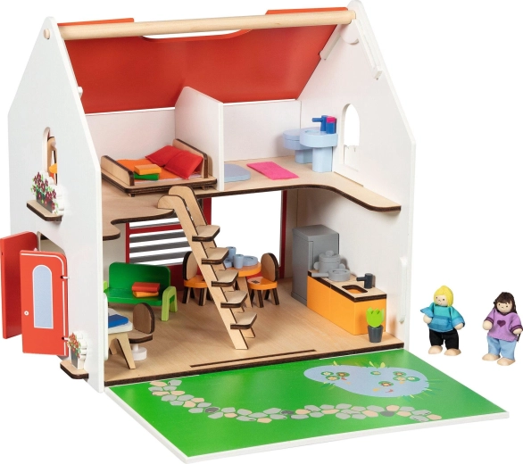 Prijenosna drvena kućica za lutke Eco House s dodacima