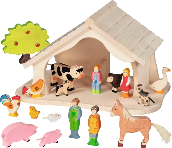 Wooden Stable and Nativity Scene with Christmas Star - 1 piece
