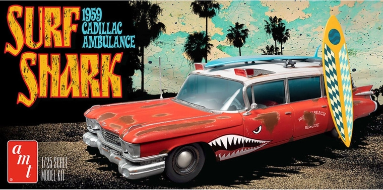 Plastični model automobila 1:25 Surf Shark 1959 Cadillac ambulance