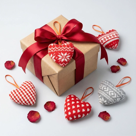 Mini textile decorative heart-shaped cushion with loop - 1 piece