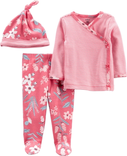 Carter’s djevojački set Pink Flower – preklopna majica s dugim rukavima, polunogavice i kapica