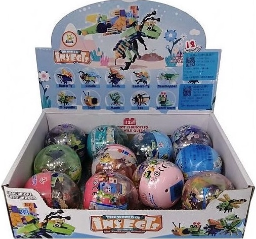 Mini insect building set in a plastic ball (12 pcs in a retail display)