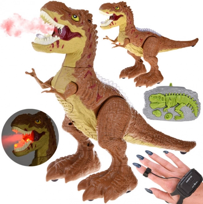 RC dinosaurus upravljan gestama i daljinskim upravljačem, svjetla, zvukovi i para – Smeđa