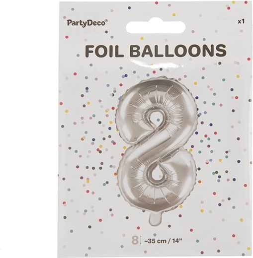 Folijski balon broj 8 srebrni 35 cm